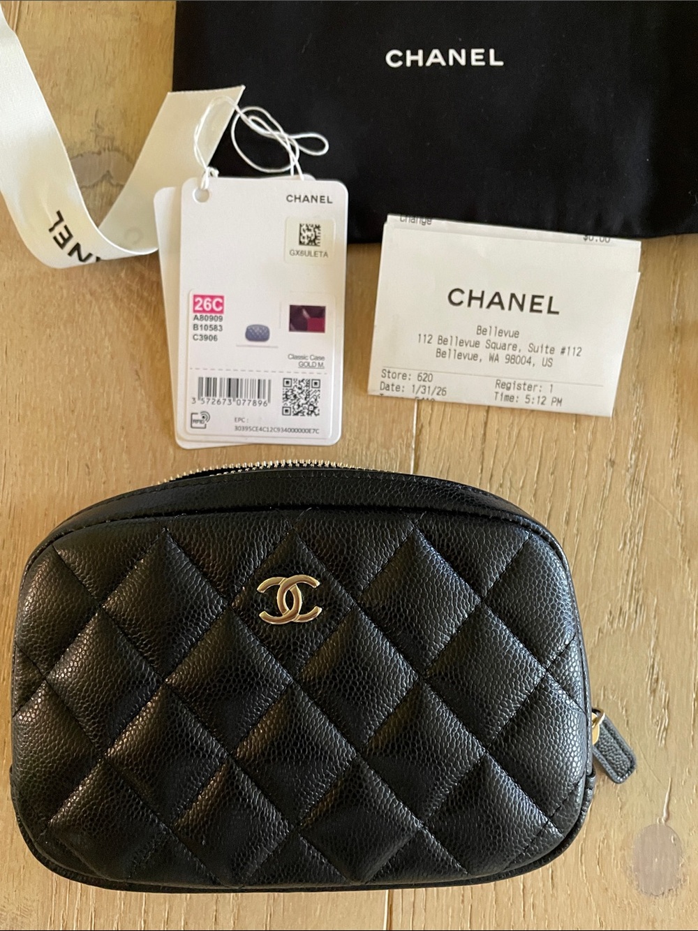 CHANEL Black Quilted Mini Vanity Bag with Gold CC Hardware